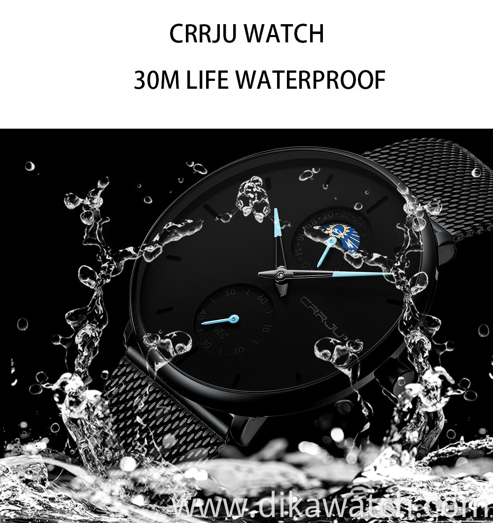 CRRJU 2263 New High Quality Military Male Top Brand Mesh Belt Watches Men Wrist Luxury Quartz Date Waterproof Relogio Masculino